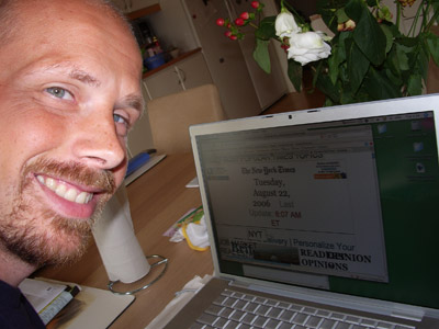 A picture of me with the New York Times' web site displaying today's date