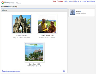 A picture of my start page in Picasa Web Albums