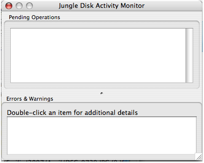 A picture of the Jungle Disk Activity Monitor on Mac