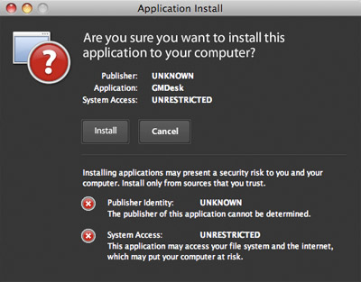 A picture of the Adobe AIR installation dialog