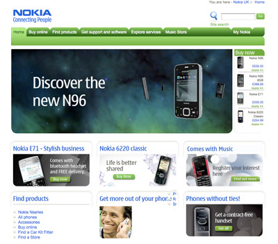 A picture of the Nokia start page