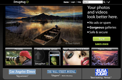 A picture of the SmugMug start page