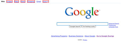 A picture of the Google start page with red borders around elements with inline events