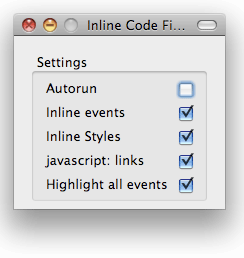 A picture of the preferences for the stand-alone Inline Code Finder