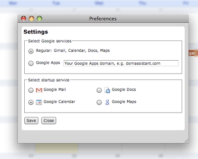 A picture of the GMDesk settings dialog